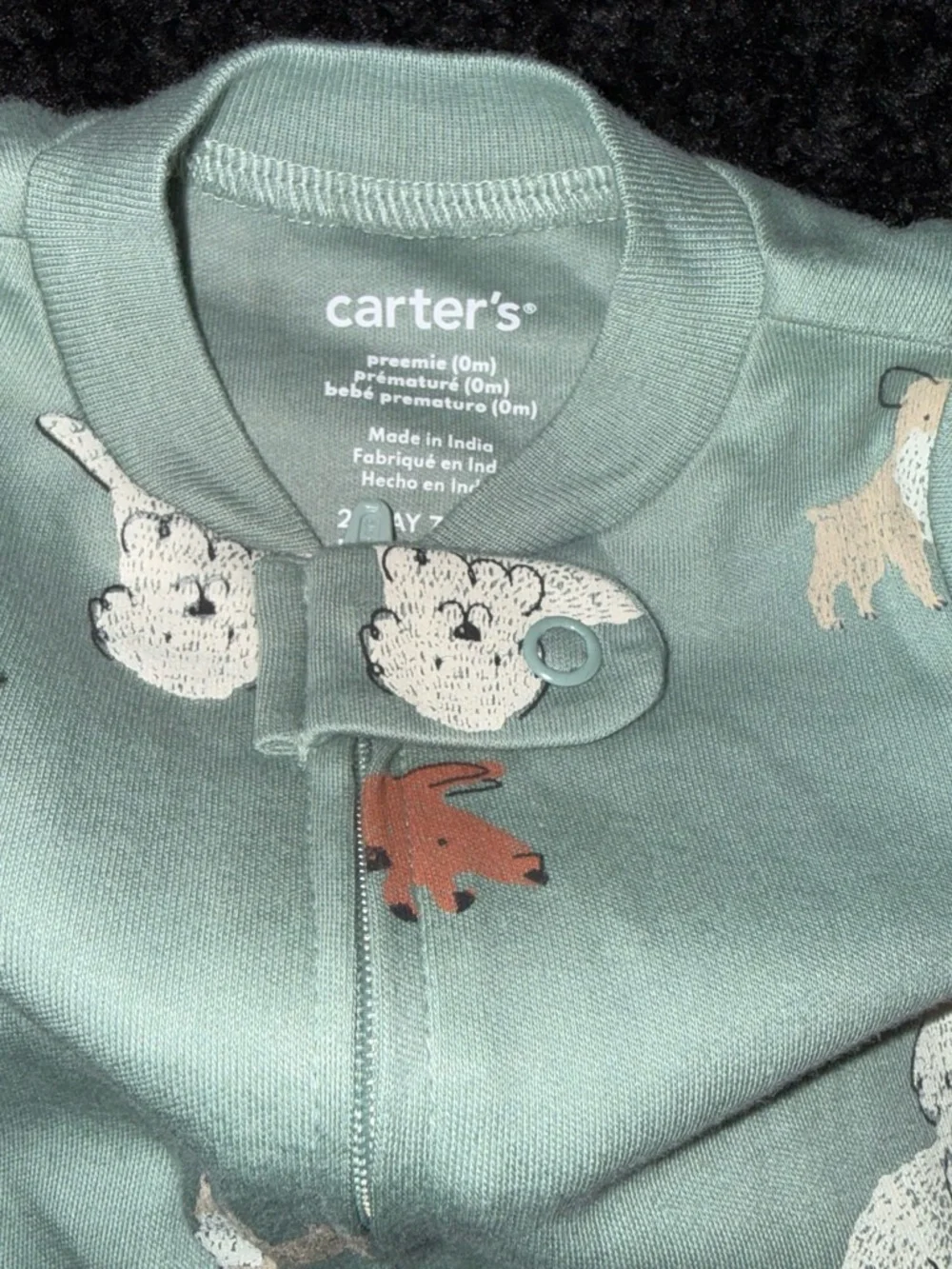 Carter's Sage Green Animal Print Footed One-Piece with Puppy Feet